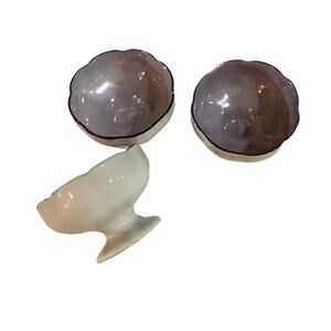 Germany Porcelain Foot with Purple Lined Glaze Salt Pinch Cellars  Set of 3